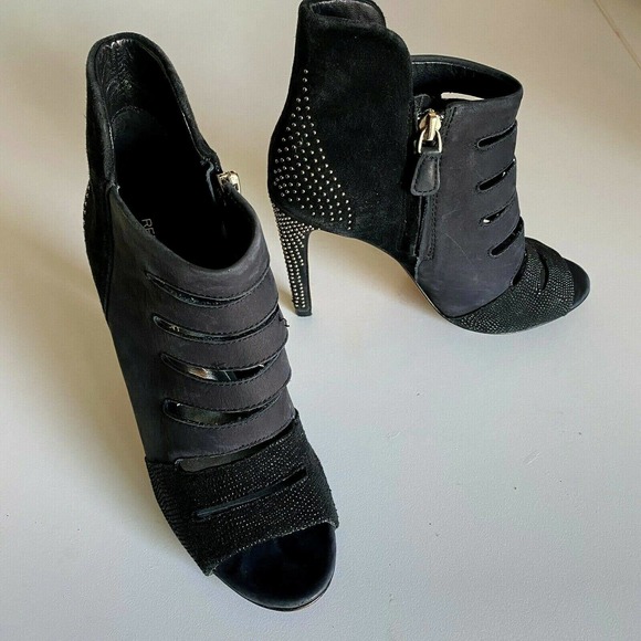 Rebecca Minkoff Reagan Too Peep Toe Combo Bootie heel Stud Cut Out Black… - Picture 6 of 8